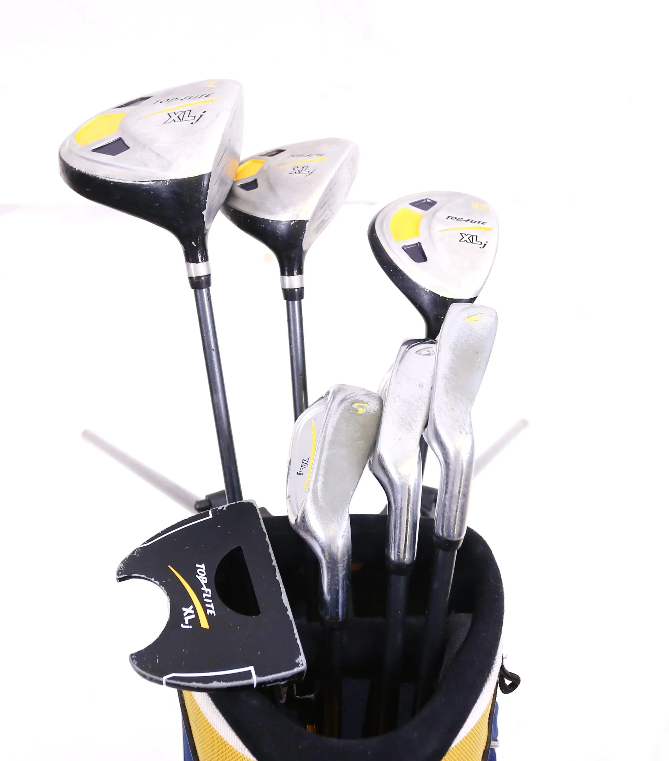 Top Flite XLj Driver, 5W, 5H, 7, 9, SW, Putter Kids Set RH Blue/Yellow Stand Bag 8 Top Flite XLj Driver, 5W, 5H, 7, 9, SW, Putter Kids Set RH Blue/Yellow Stand Bag - Image 6
