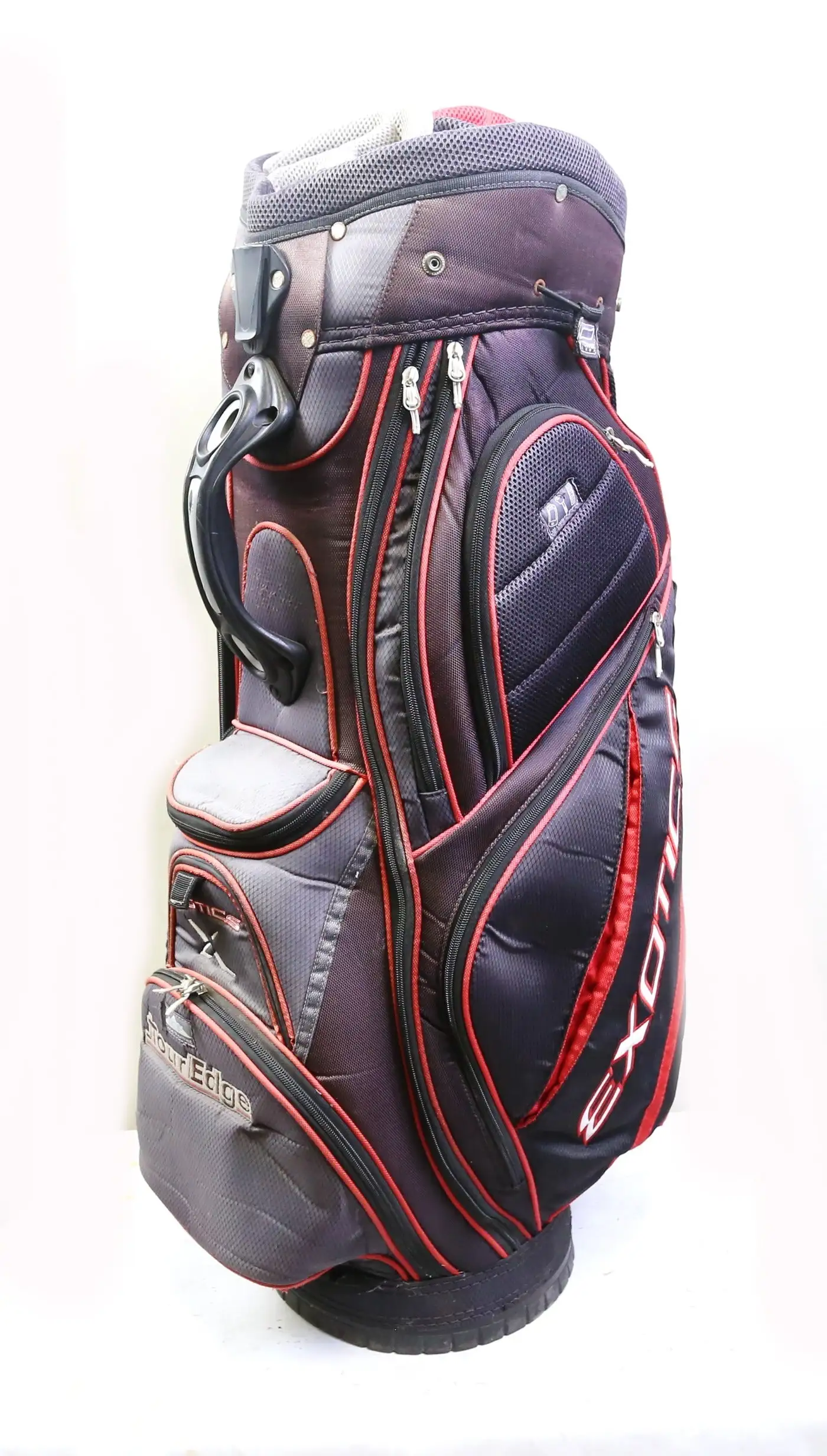 Tour Edge Exotics Black/Red Cart Golf Bag 14 Dividers 11 Pockets Shoulder Strap 3 Tour Edge Exotics Black/Red Cart Golf Bag 14 Dividers 11 Pockets Shoulder Strap