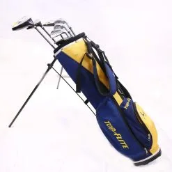 Top Flite XLj Driver, 5W, 5H, 7, 9, SW, Putter Kids Set RH Blue/Yellow Stand Bag