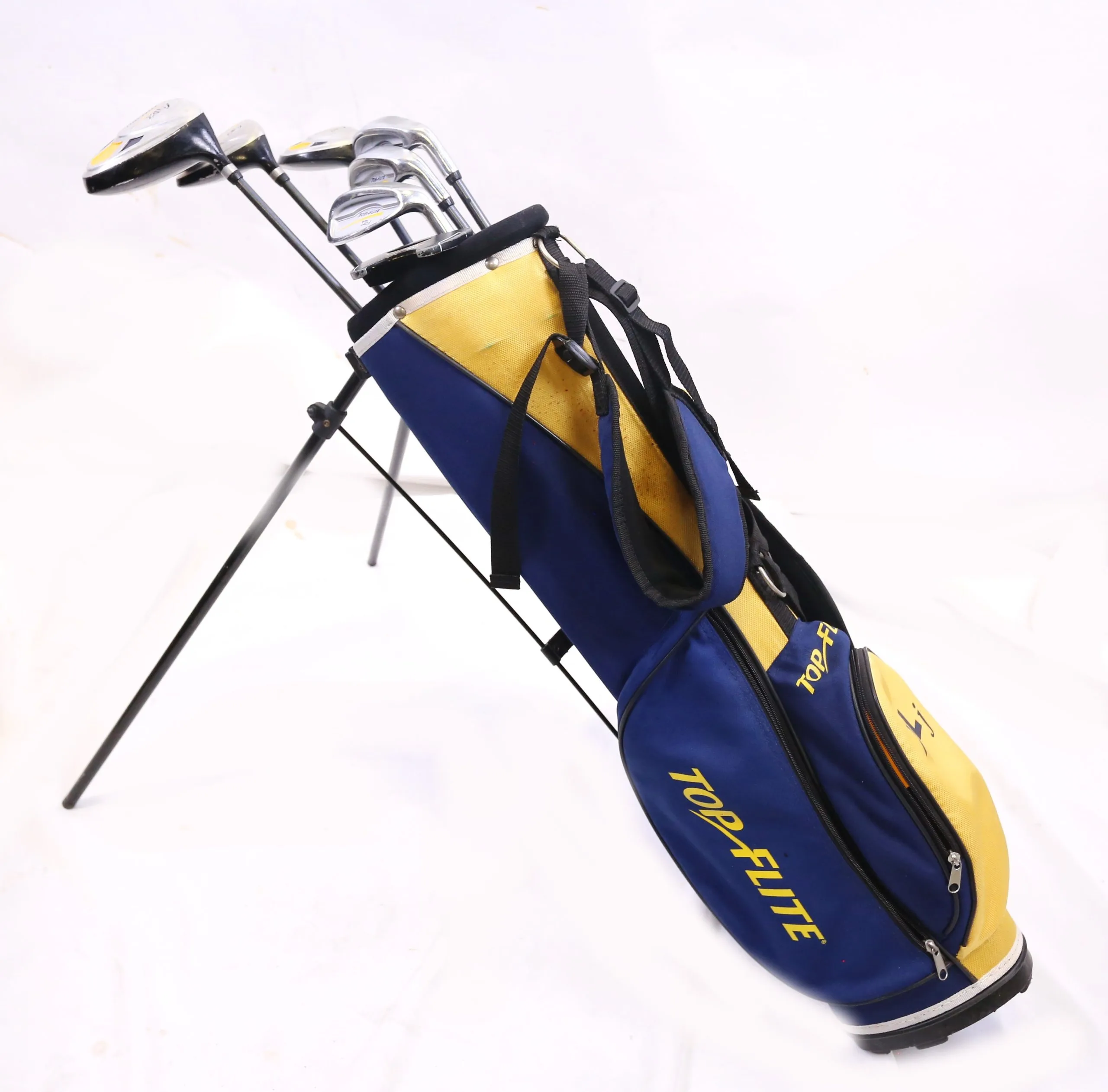 Top Flite XLj Driver, 5W, 5H, 7, 9, SW, Putter Kids Set RH Blue/Yellow Stand Bag 3 Top Flite XLj Driver, 5W, 5H, 7, 9, SW, Putter Kids Set RH Blue/Yellow Stand Bag