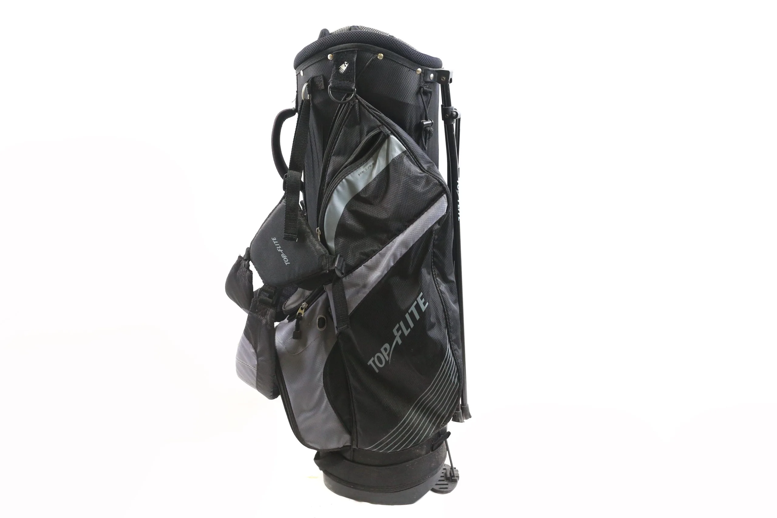 Top Flite Black/Grey Stand Bag 7-Dividers 5-Pockets Shoulder Strap 3 Top Flite Black/Grey Stand Bag 7-Dividers 5-Pockets Shoulder Strap