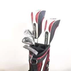 Wilson Staff FG Tour 1w, 3w, 7i, 9i, PW, Putter RH Kids Club Set Red Stand Bag