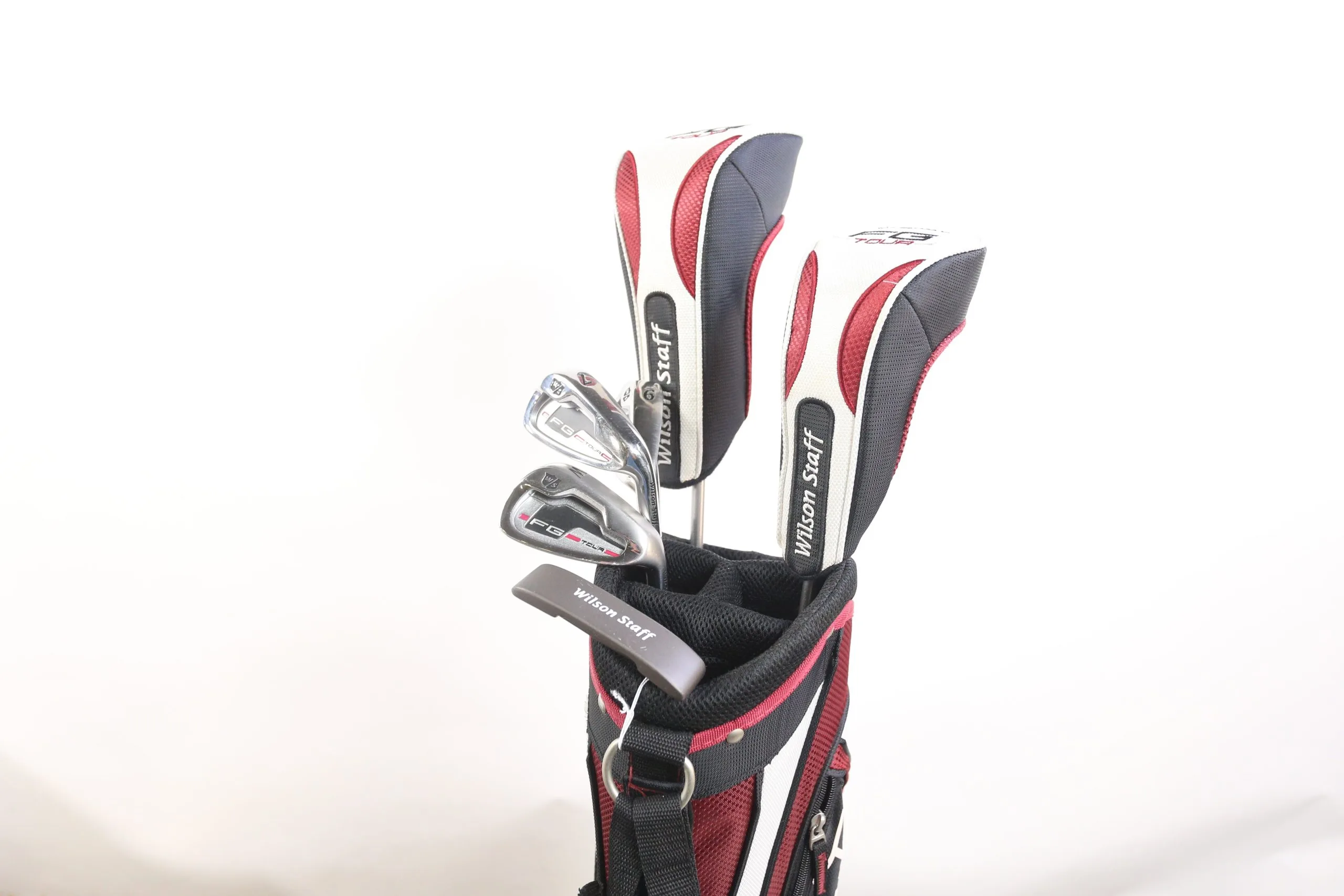 Wilson Staff FG Tour 1w, 3w, 7i, 9i, PW, Putter RH Kids Club Set Red Stand Bag 3 Wilson Staff FG Tour 1w, 3w, 7i, 9i, PW, Putter RH Kids Club Set Red Stand Bag