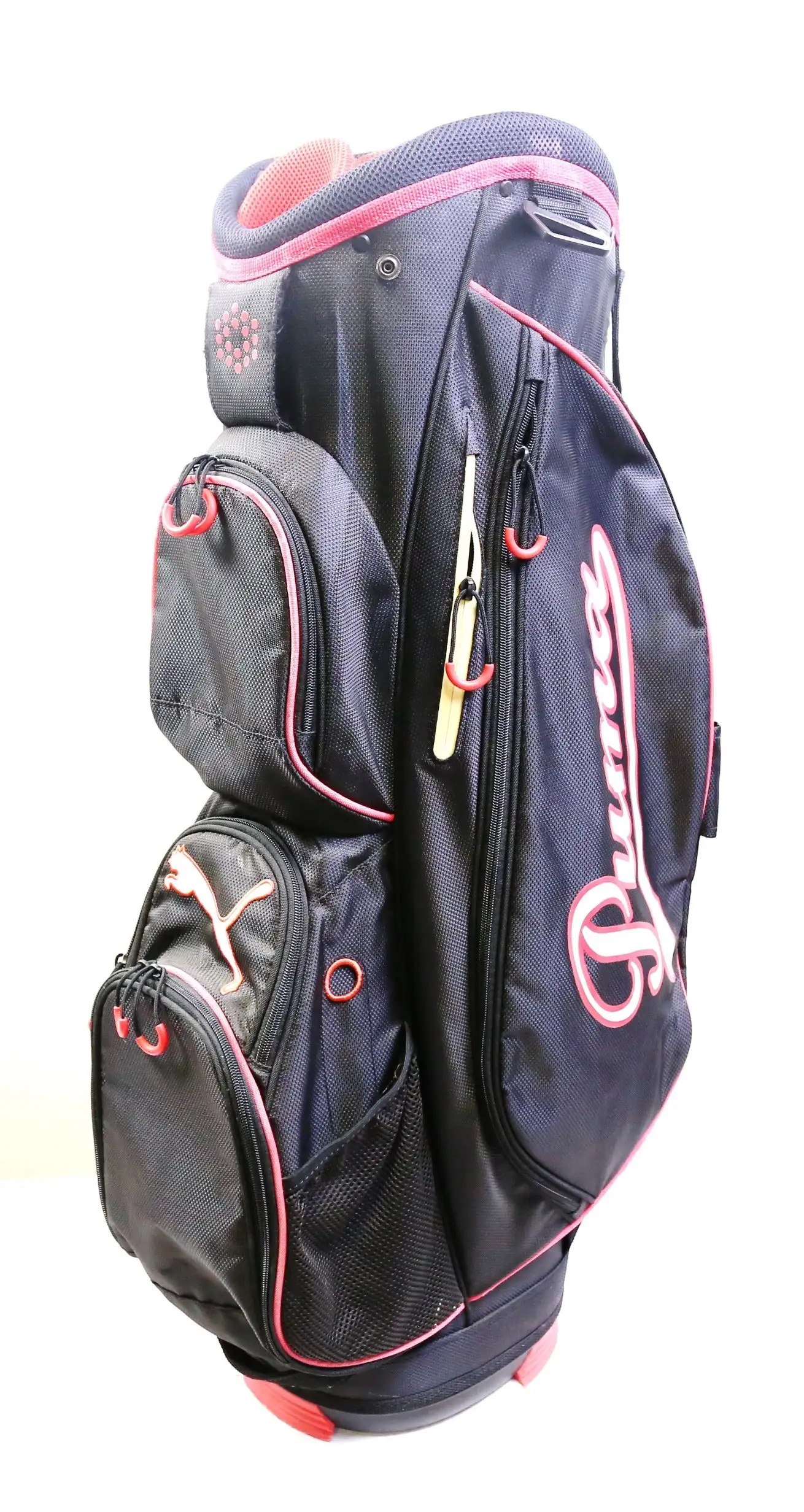 Puma Black/Red Stand Golf Bag 14 Dividers 7 Pockets Shoulder Strap 3 Puma Black/Red Stand Golf Bag 14 Dividers 7 Pockets Shoulder Strap