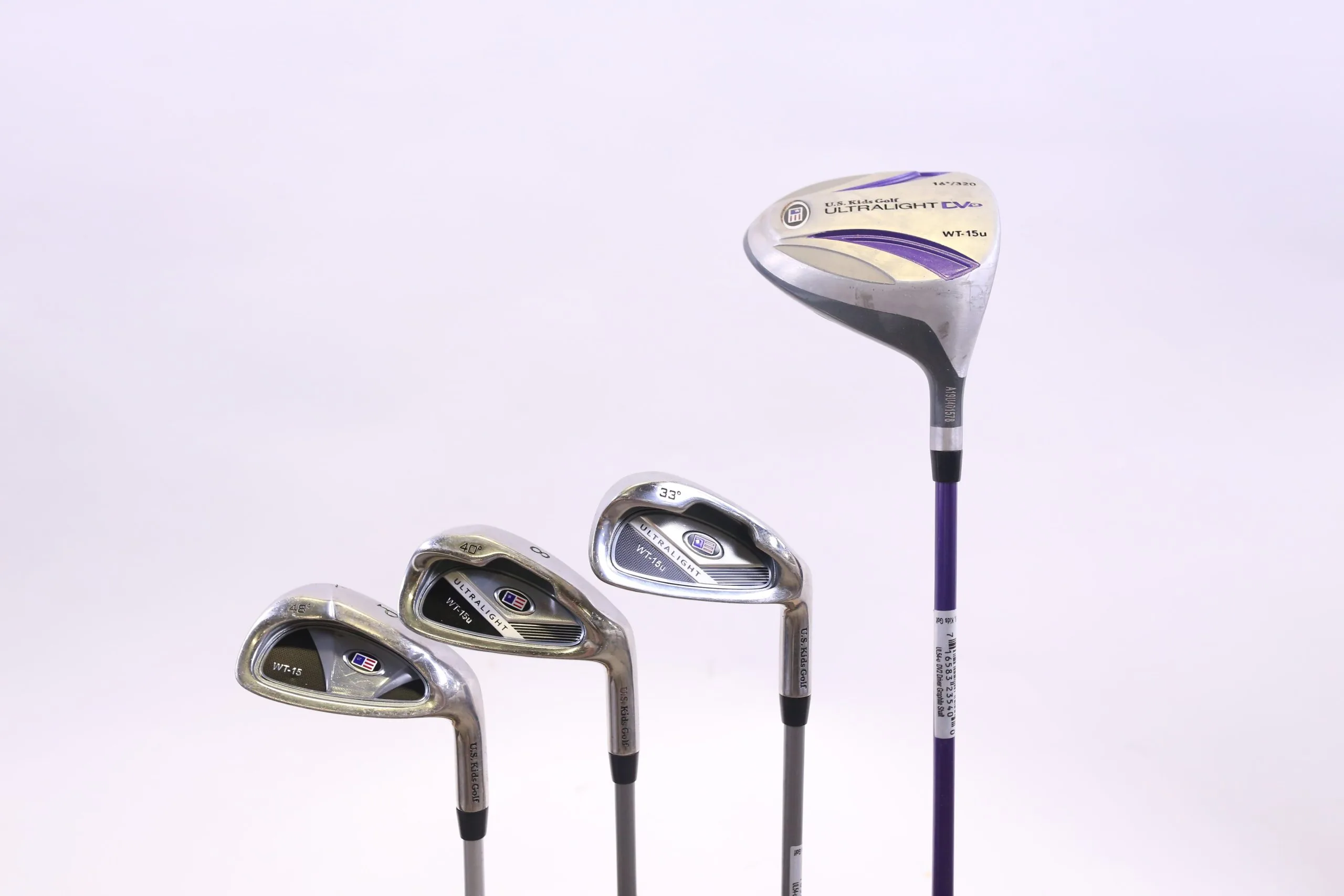 US Kids USKG Ultralight WT-15 Driver, 6, 8, PW Kids Set RH USKG Graphite Shafts Youth 3 US Kids USKG Ultralight WT-15 Driver, 6, 8, PW Kids Set RH USKG Graphite Shafts Youth